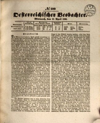 Der Oesterreichische Beobachter Mittwoch 10. April 1839