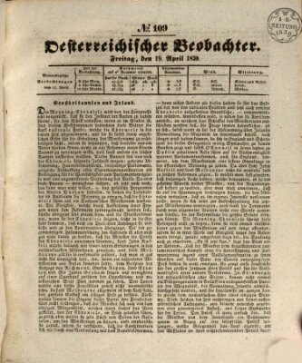 Der Oesterreichische Beobachter Freitag 19. April 1839