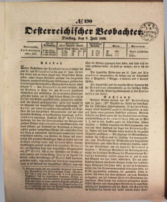 Der Oesterreichische Beobachter Dienstag 9. Juli 1839
