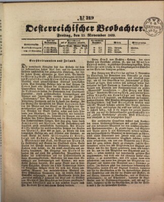 Der Oesterreichische Beobachter Freitag 15. November 1839