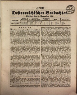 Der Oesterreichische Beobachter Dienstag 19. November 1839