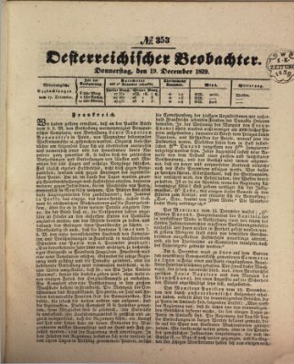 Der Oesterreichische Beobachter Donnerstag 19. Dezember 1839