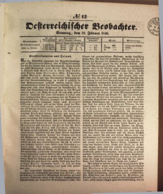 Der Oesterreichische Beobachter Sonntag 12. Januar 1840