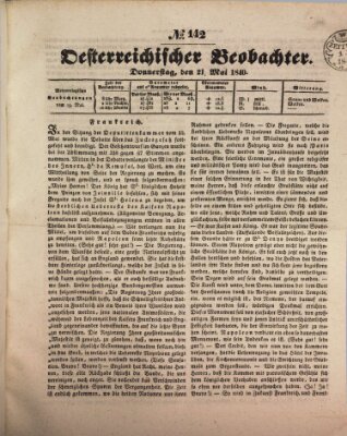 Der Oesterreichische Beobachter Donnerstag 21. Mai 1840