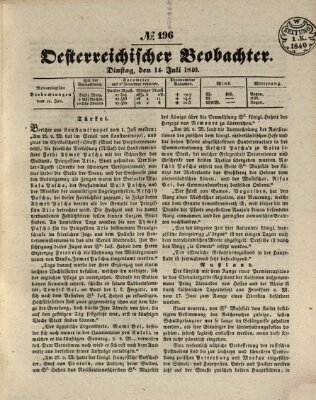 Der Oesterreichische Beobachter Dienstag 14. Juli 1840