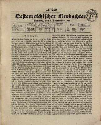 Der Oesterreichische Beobachter Sonntag 6. September 1840
