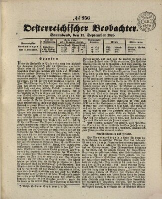 Der Oesterreichische Beobachter Samstag 12. September 1840