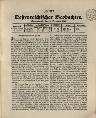 Der Oesterreichische Beobachter Samstag 3. Oktober 1840