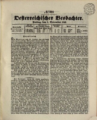 Der Oesterreichische Beobachter Freitag 6. November 1840
