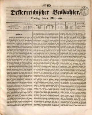 Der Oesterreichische Beobachter Montag 1. März 1841