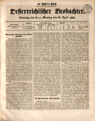 Der Oesterreichische Beobachter Sonntag 11. April 1841