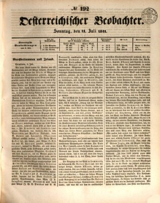 Der Oesterreichische Beobachter Sonntag 11. Juli 1841