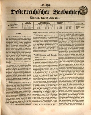 Der Oesterreichische Beobachter Dienstag 13. Juli 1841
