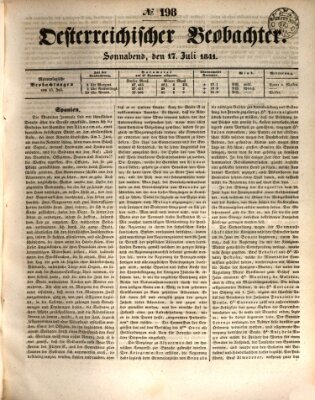 Der Oesterreichische Beobachter Samstag 17. Juli 1841