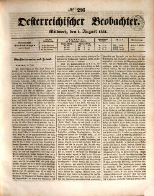 Der Oesterreichische Beobachter Mittwoch 4. August 1841