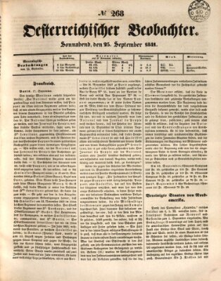Der Oesterreichische Beobachter Samstag 25. September 1841