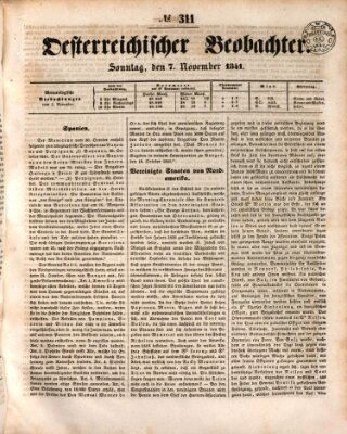 Der Oesterreichische Beobachter Sonntag 7. November 1841