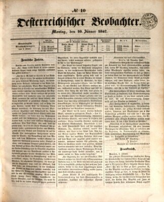 Der Oesterreichische Beobachter Montag 10. Januar 1842