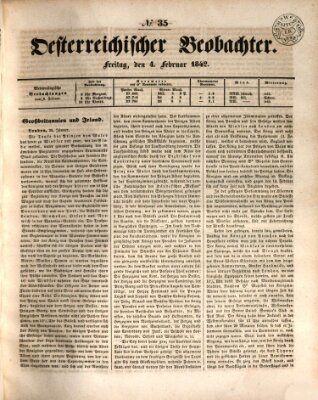 Der Oesterreichische Beobachter Freitag 4. Februar 1842