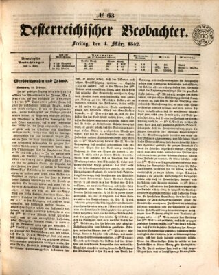 Der Oesterreichische Beobachter Freitag 4. März 1842