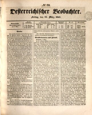 Der Oesterreichische Beobachter Freitag 11. März 1842