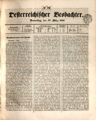 Der Oesterreichische Beobachter Donnerstag 17. März 1842