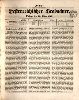 Der Oesterreichische Beobachter Dienstag 22. März 1842