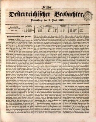 Der Oesterreichische Beobachter Donnerstag 9. Juni 1842