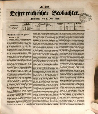 Der Oesterreichische Beobachter Mittwoch 6. Juli 1842