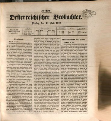Der Oesterreichische Beobachter Dienstag 19. Juli 1842