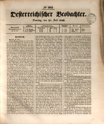 Der Oesterreichische Beobachter Sonntag 24. Juli 1842