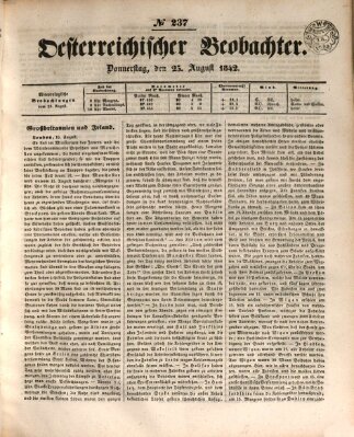 Der Oesterreichische Beobachter Donnerstag 25. August 1842