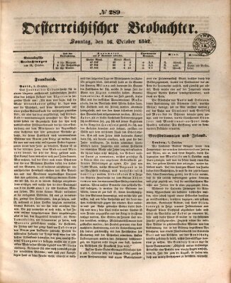 Der Oesterreichische Beobachter Sonntag 16. Oktober 1842