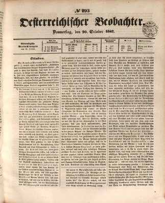Der Oesterreichische Beobachter Donnerstag 20. Oktober 1842