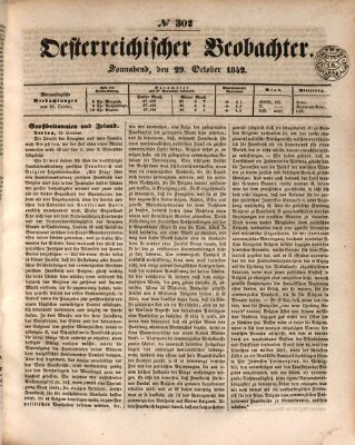 Der Oesterreichische Beobachter Samstag 29. Oktober 1842