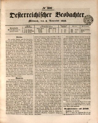Der Oesterreichische Beobachter Mittwoch 2. November 1842
