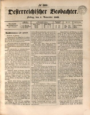 Der Oesterreichische Beobachter Freitag 4. November 1842