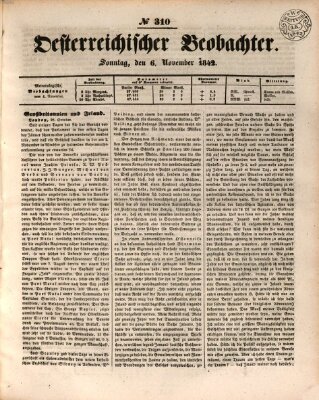 Der Oesterreichische Beobachter Sonntag 6. November 1842