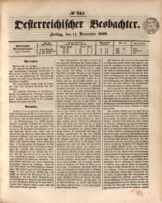 Der Oesterreichische Beobachter Freitag 11. November 1842