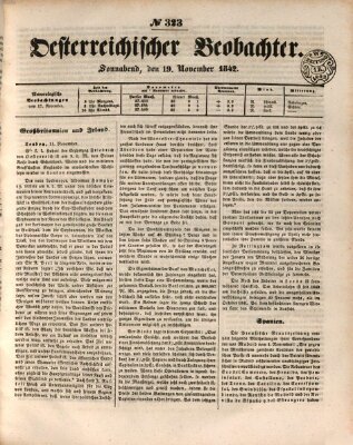 Der Oesterreichische Beobachter Samstag 19. November 1842