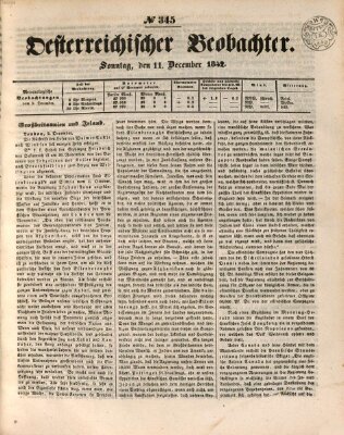 Der Oesterreichische Beobachter Sonntag 11. Dezember 1842