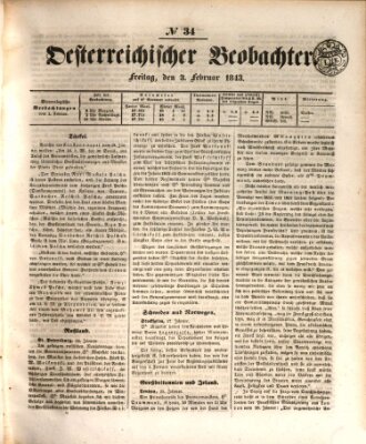 Der Oesterreichische Beobachter Freitag 3. Februar 1843