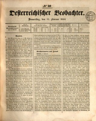 Der Oesterreichische Beobachter Donnerstag 15. Februar 1844