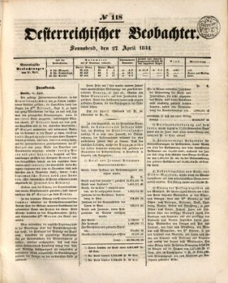 Der Oesterreichische Beobachter Samstag 27. April 1844