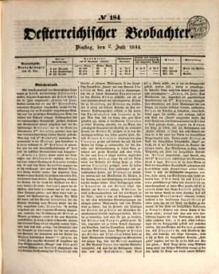 Der Oesterreichische Beobachter Dienstag 2. Juli 1844