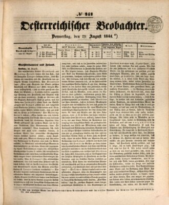 Der Oesterreichische Beobachter Donnerstag 29. August 1844
