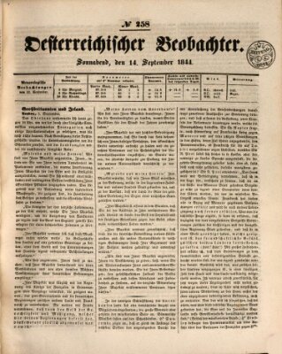 Der Oesterreichische Beobachter Samstag 14. September 1844