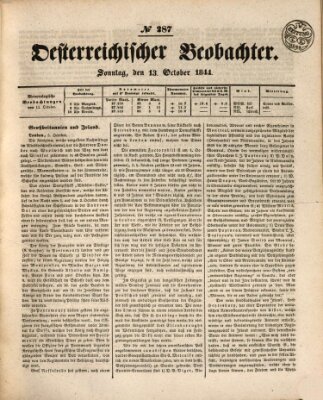 Der Oesterreichische Beobachter Sonntag 13. Oktober 1844