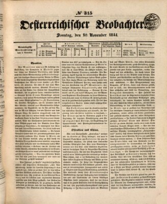Der Oesterreichische Beobachter Sonntag 10. November 1844