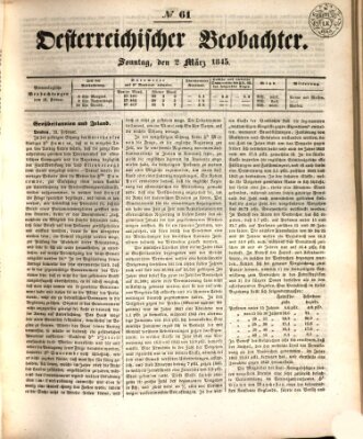 Der Oesterreichische Beobachter Sonntag 2. März 1845